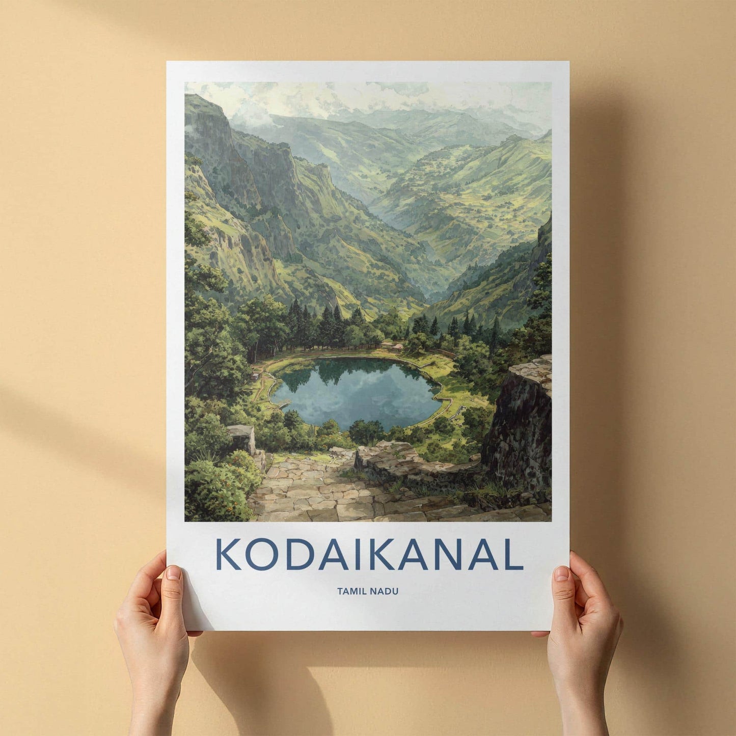 Kodaikanal Poster - India Travel Art - Tamil Nadu Mountain Lake Path Home Decor