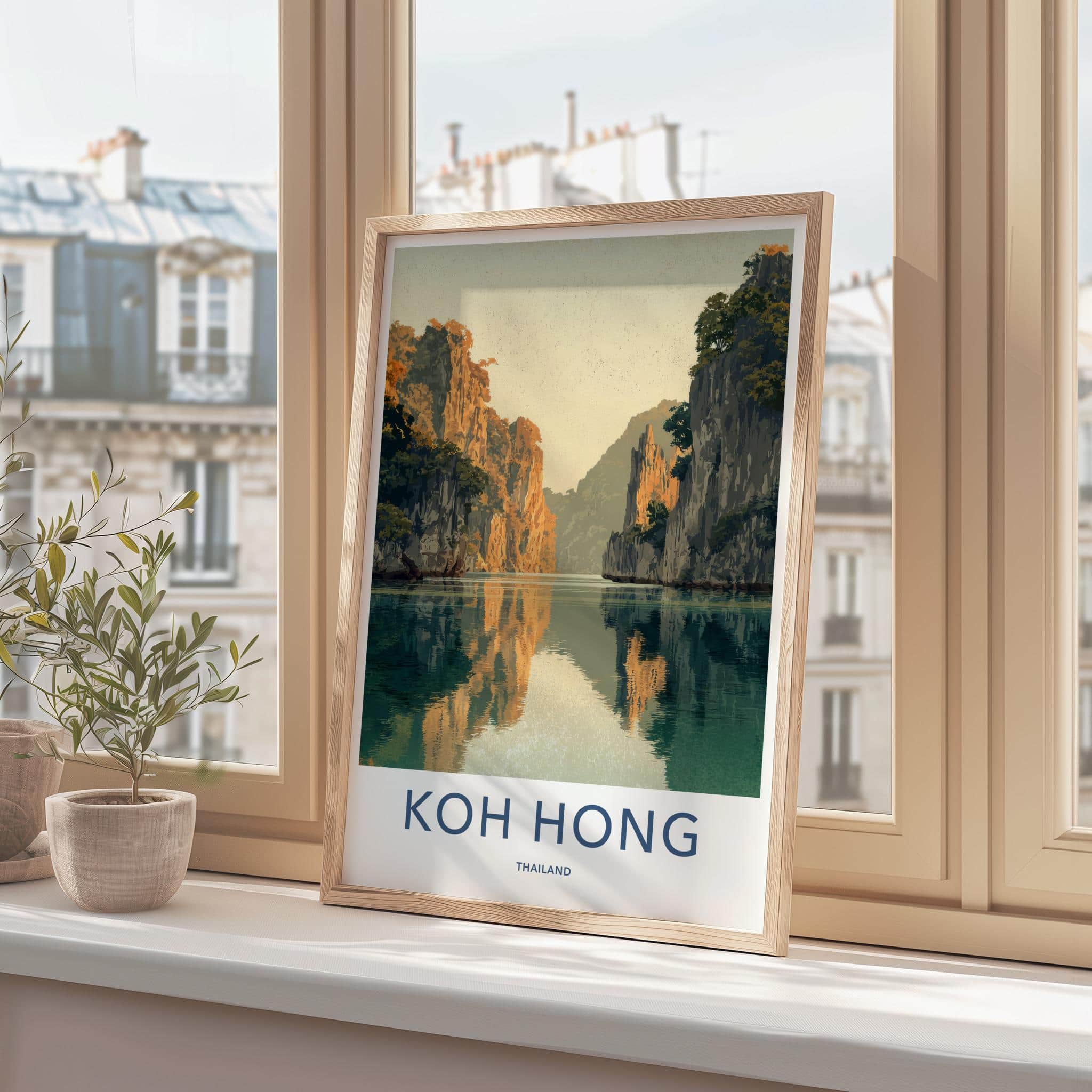 Koh Hong Poster - Thailand Travel Art - Rocky Cliffs Reflection Home Decor
