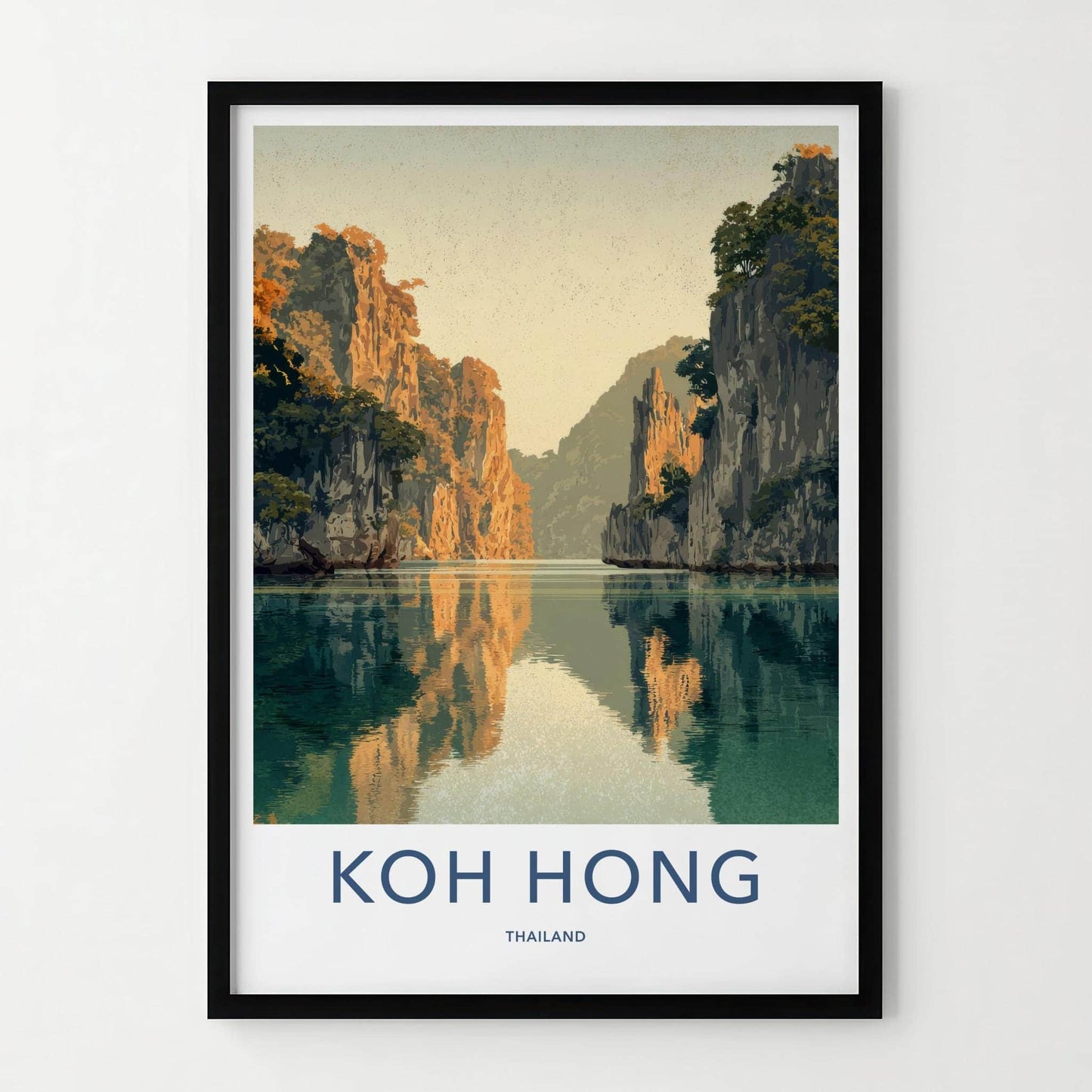 Koh Hong Poster - Thailand Travel Art - Rocky Cliffs Reflection Home Decor
