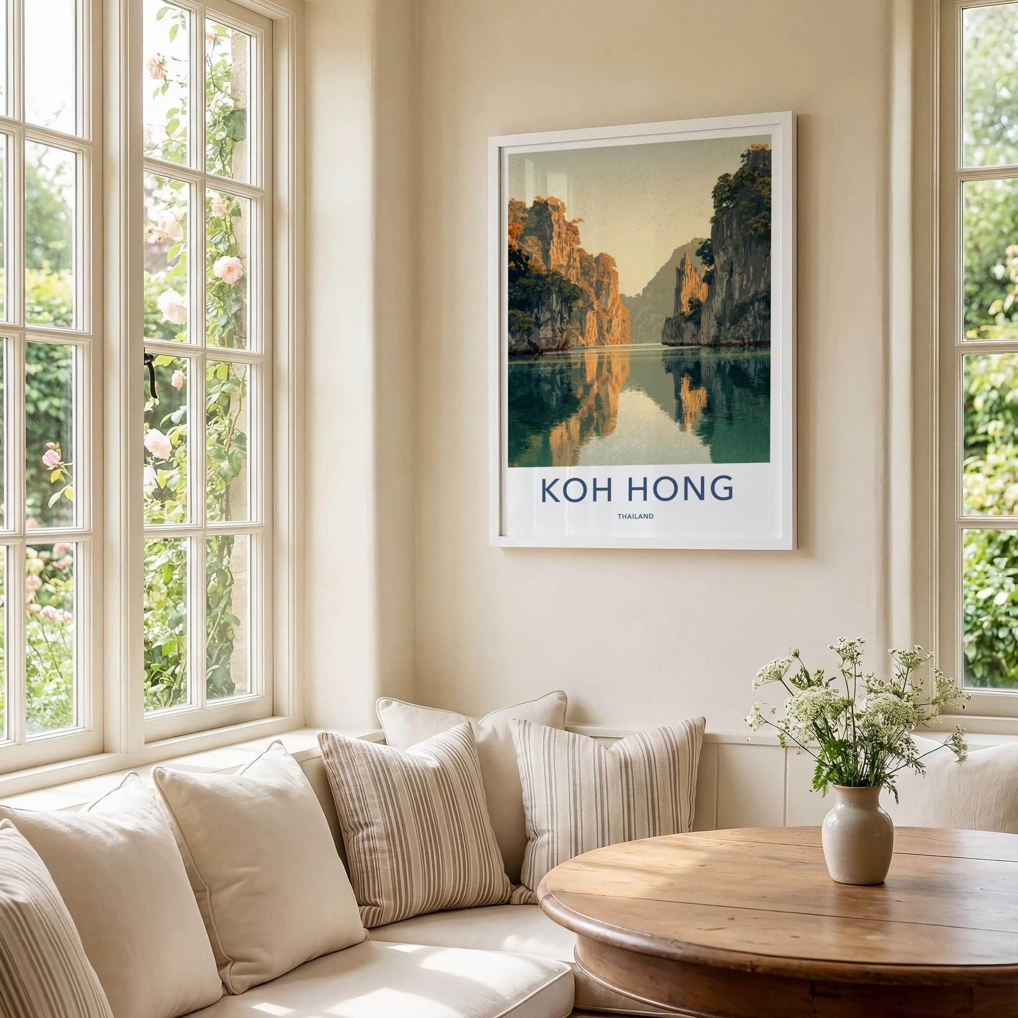Koh Hong Poster - Thailand Travel Art - Rocky Cliffs Reflection Home Decor