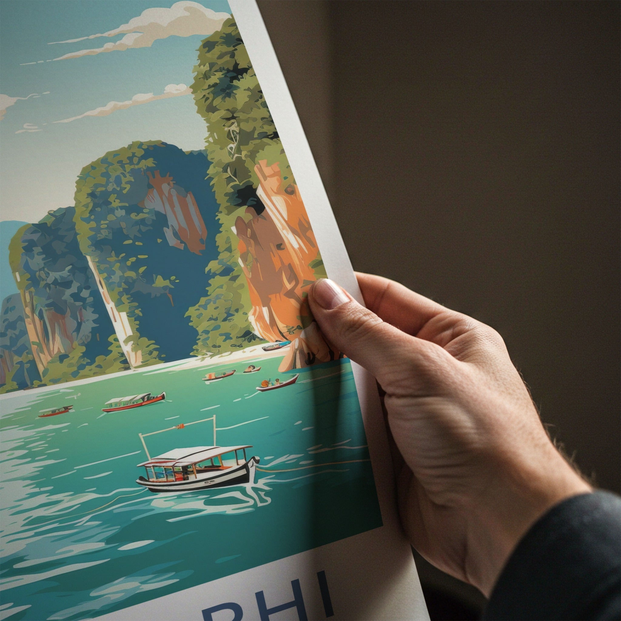 Koh Phi Phi Poster - Thailand Travel Art - Limestone Cliffs Beach Home Decor