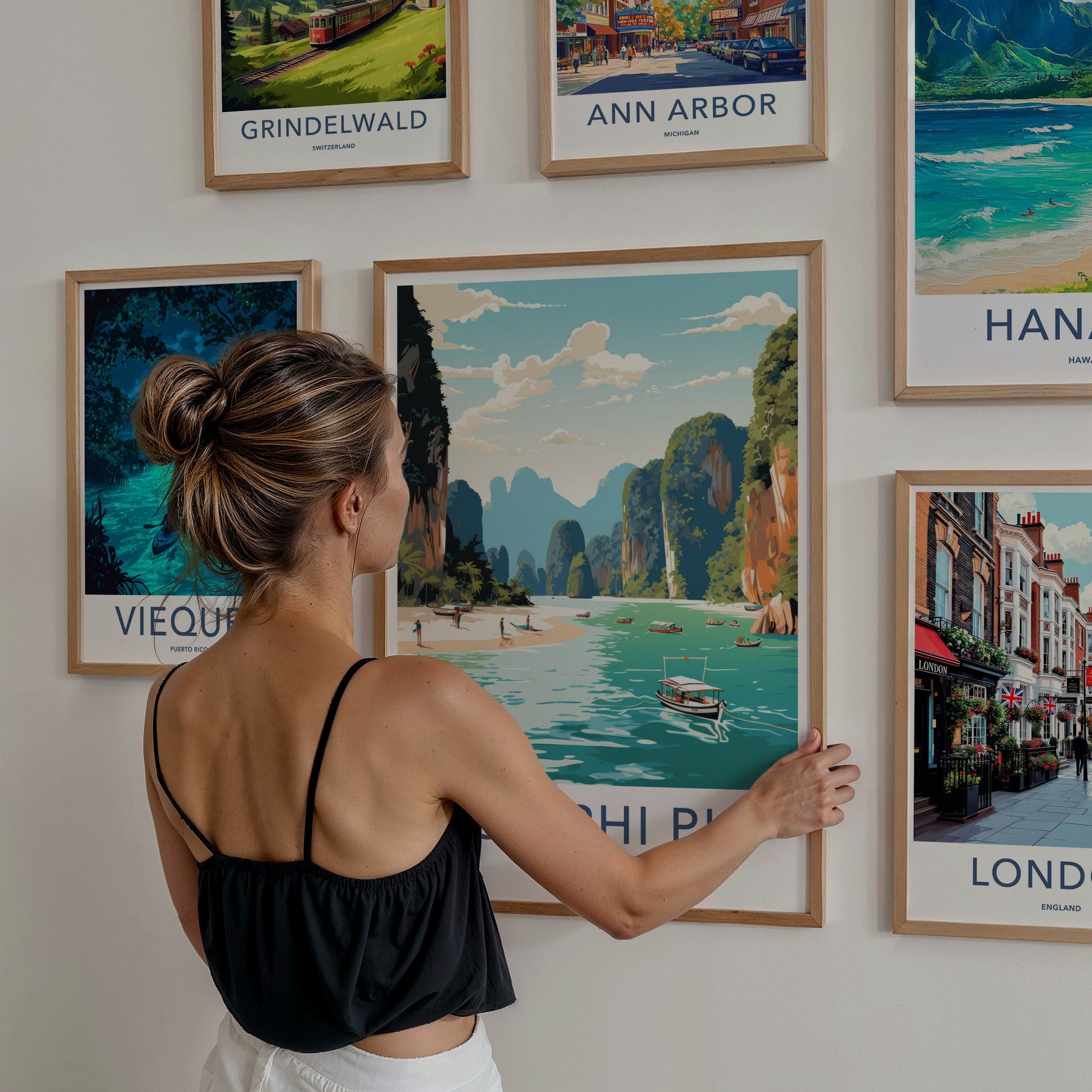 Koh Phi Phi Poster - Thailand Travel Art - Limestone Cliffs Beach Home Decor