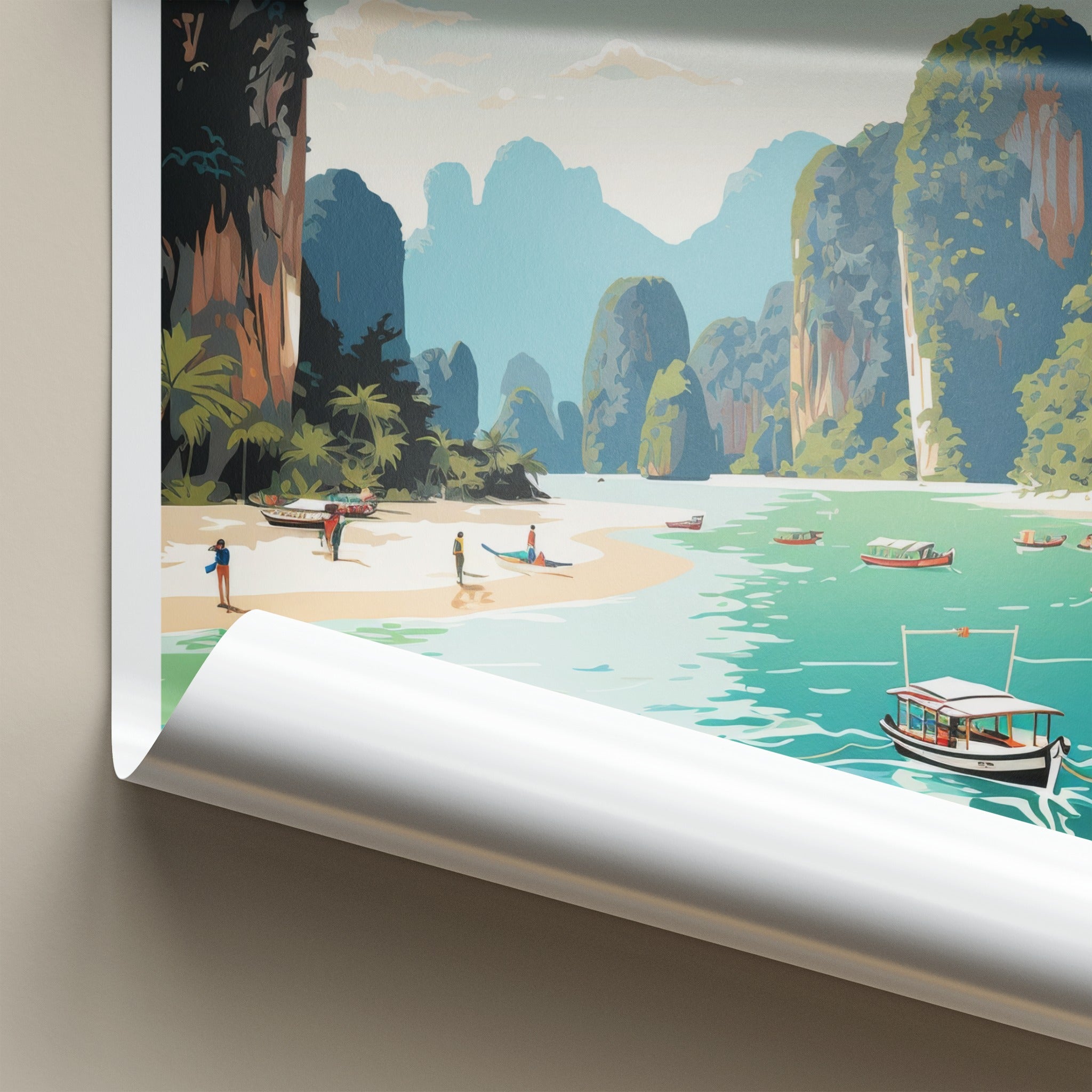 Koh Phi Phi Poster - Thailand Travel Art - Limestone Cliffs Beach Home Decor