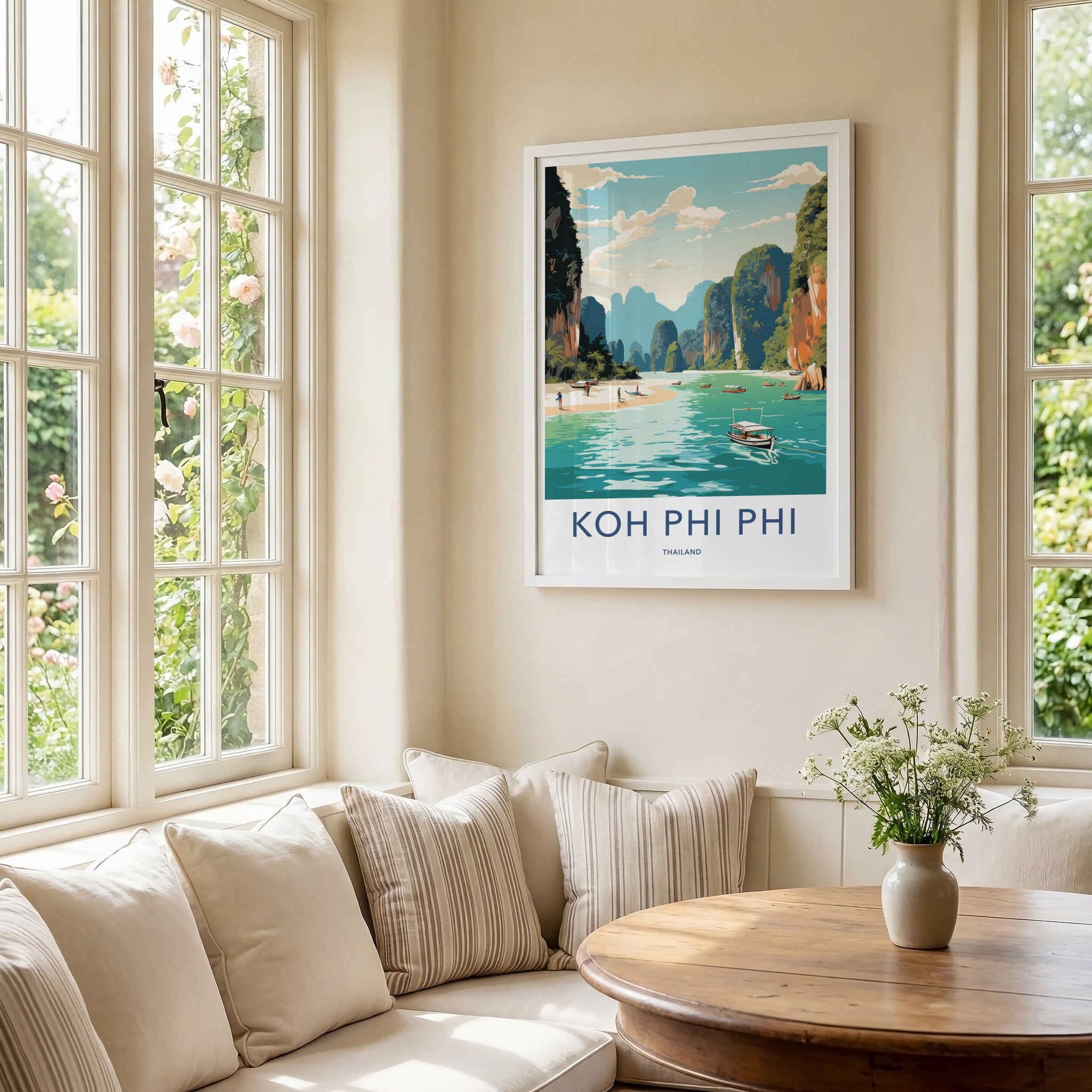 Koh Phi Phi Poster - Thailand Travel Art - Limestone Cliffs Beach Home Decor