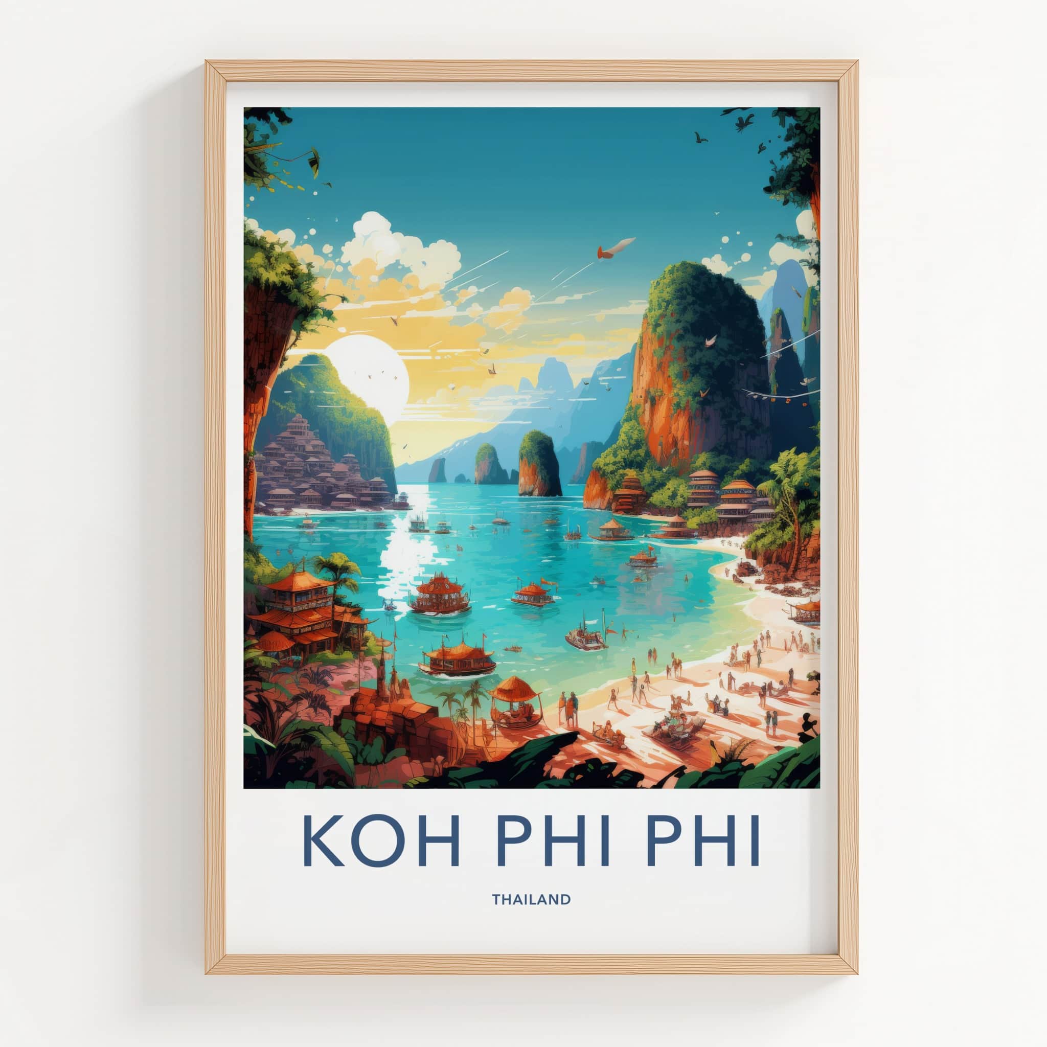 KOH PHI PHI Poster - Thailand Travel Art - Vibrant Island Resort Home Decor