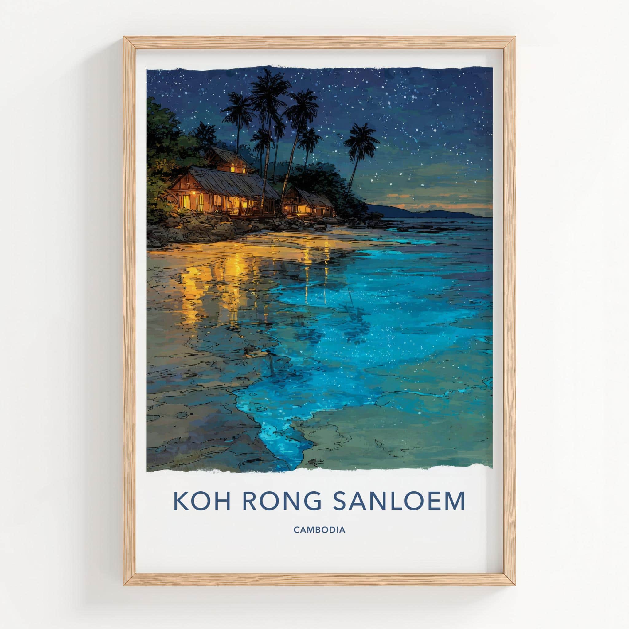 Koh Rong Sanloem Poster - Cambodia Fine Art - Illuminated Coastal Huts Gift