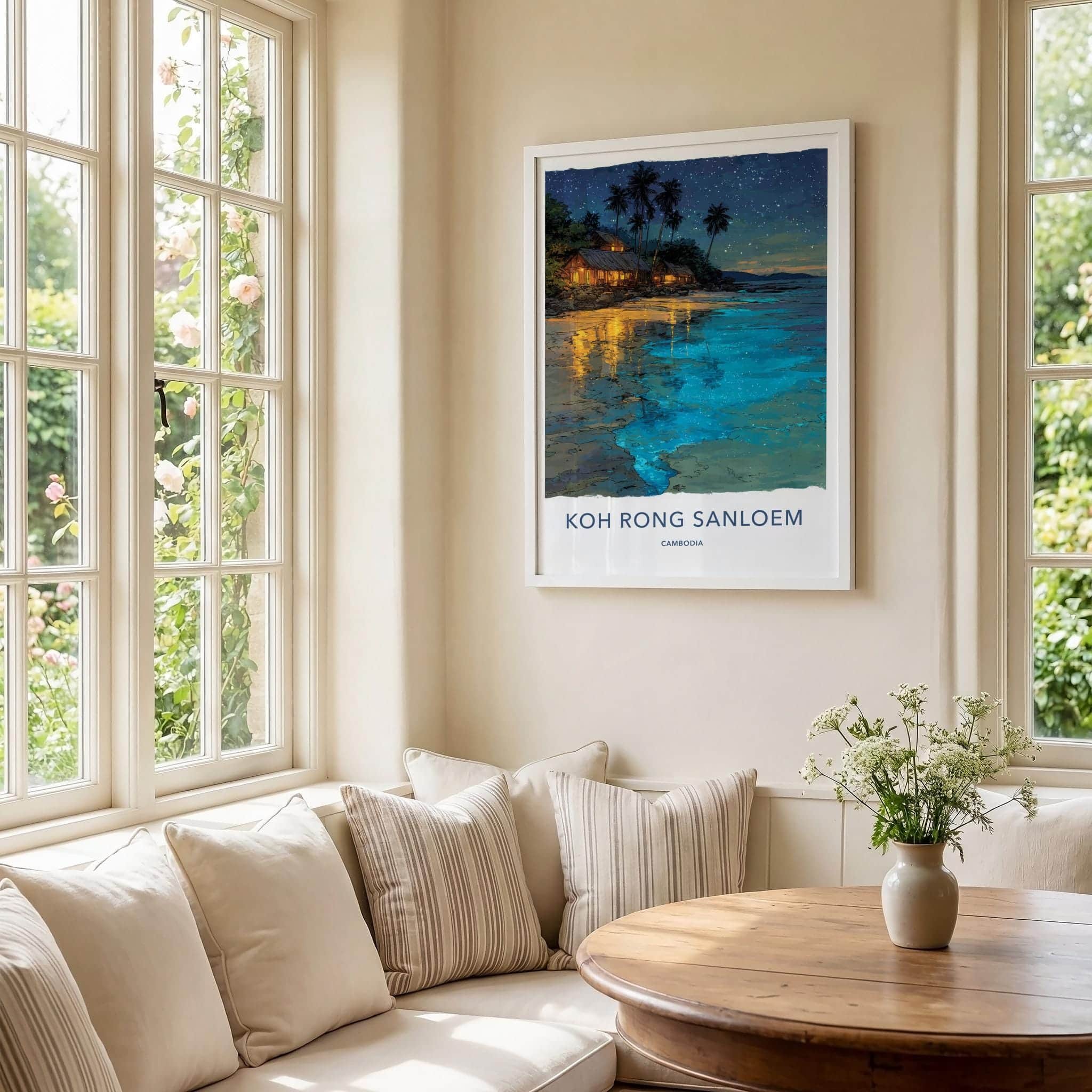 Koh Rong Sanloem Poster - Cambodia Fine Art - Illuminated Coastal Huts Gift
