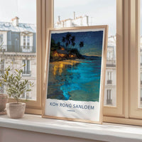 Koh Rong Sanloem Poster - Cambodia Fine Art - Illuminated Coastal Huts Gift