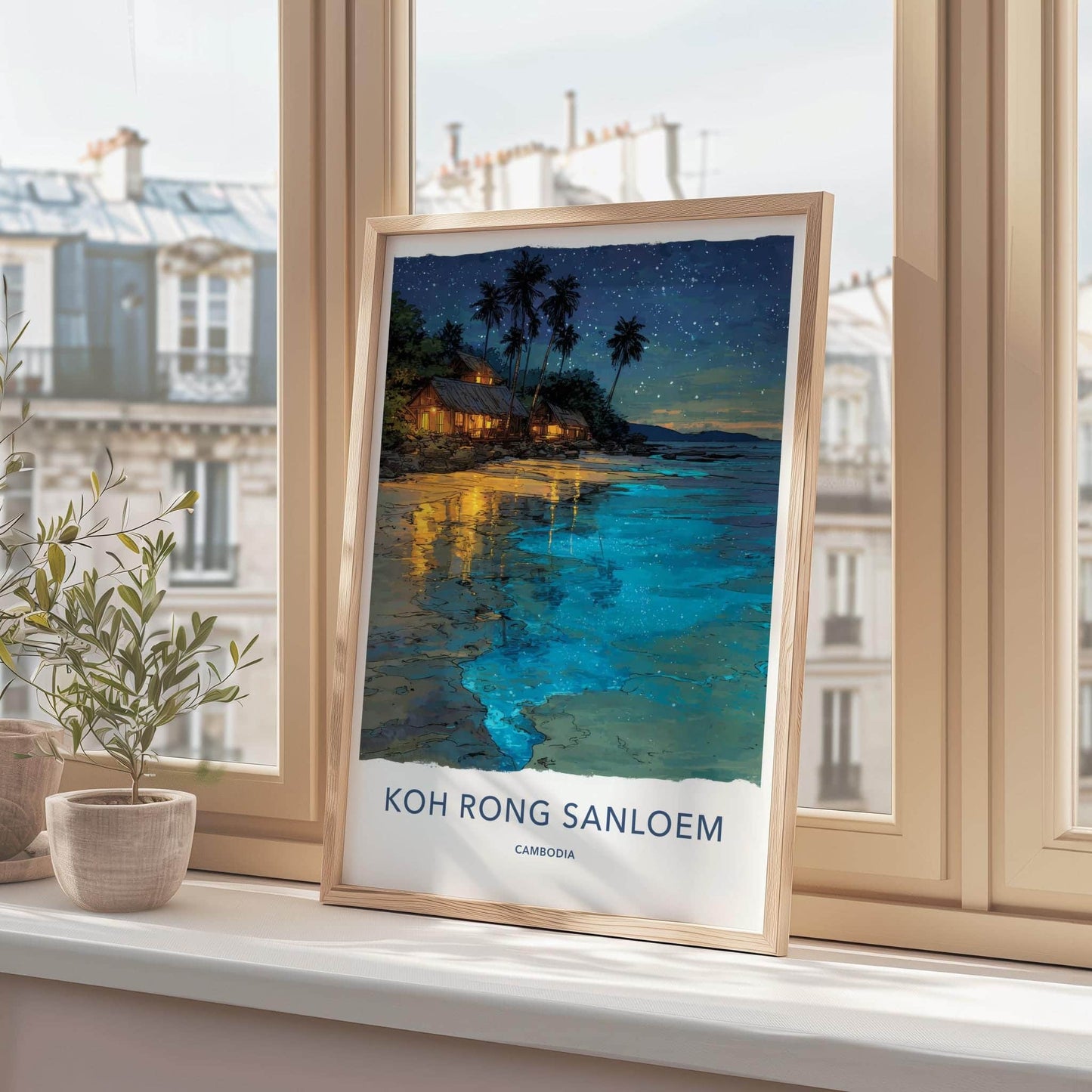 Koh Rong Sanloem Poster - Cambodia Fine Art - Illuminated Coastal Huts Gift