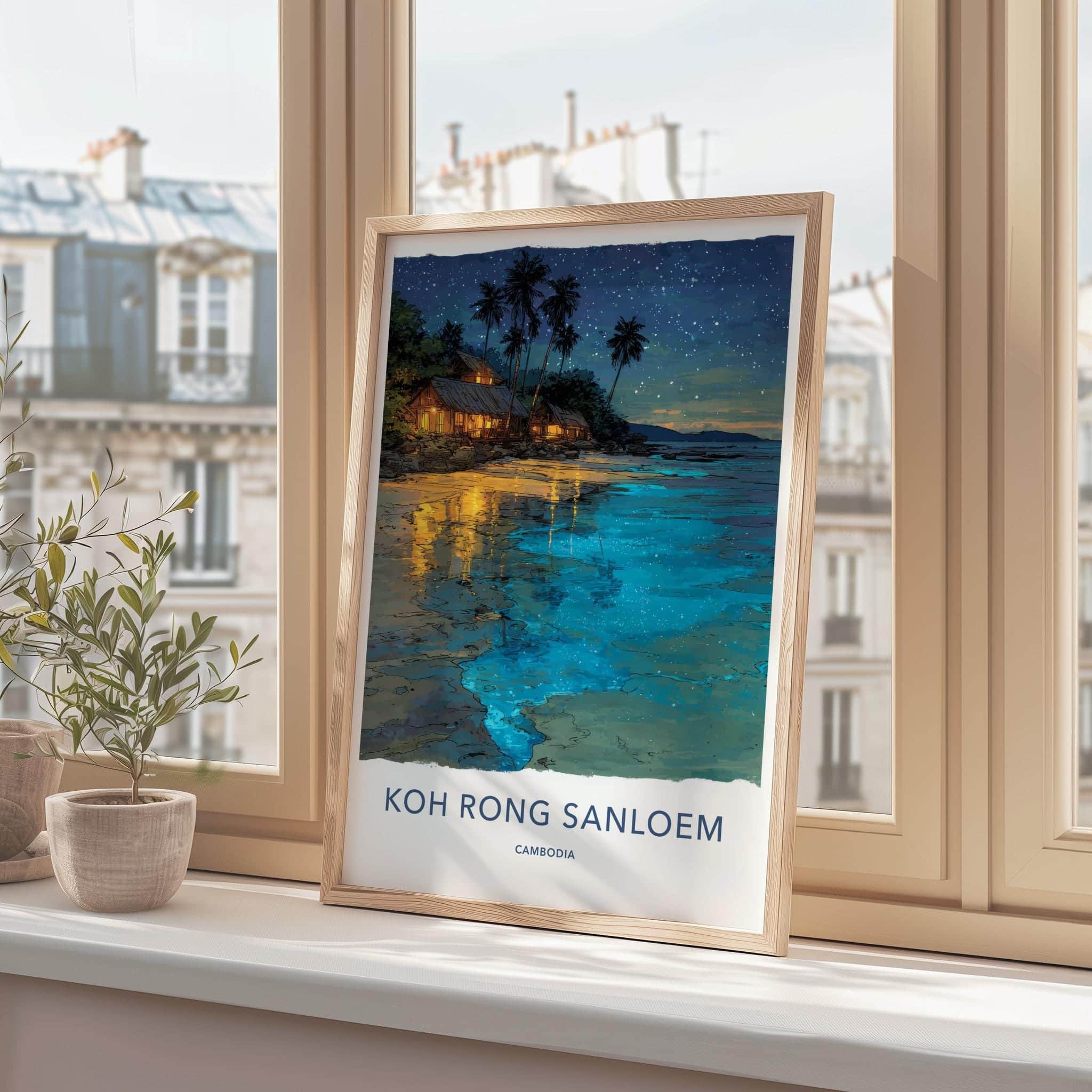 Koh Rong Sanloem Poster - Cambodia Fine Art - Illuminated Coastal Huts Gift