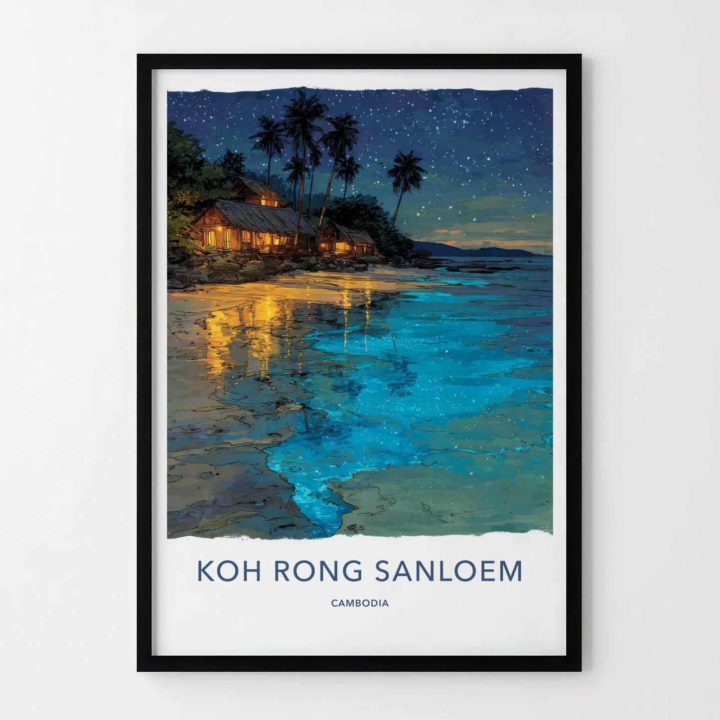 Koh Rong Sanloem Poster - Cambodia Fine Art - Illuminated Coastal Huts Gift