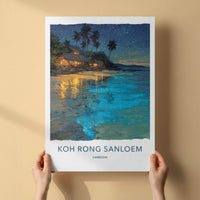 Koh Rong Sanloem Poster - Cambodia Fine Art - Illuminated Coastal Huts Gift