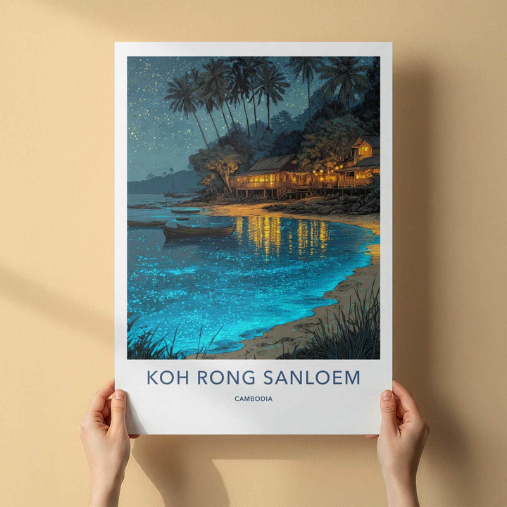 Koh Rong Sanloem Poster - Cambodia Travel Art - Glowing Beach Night Home Decor