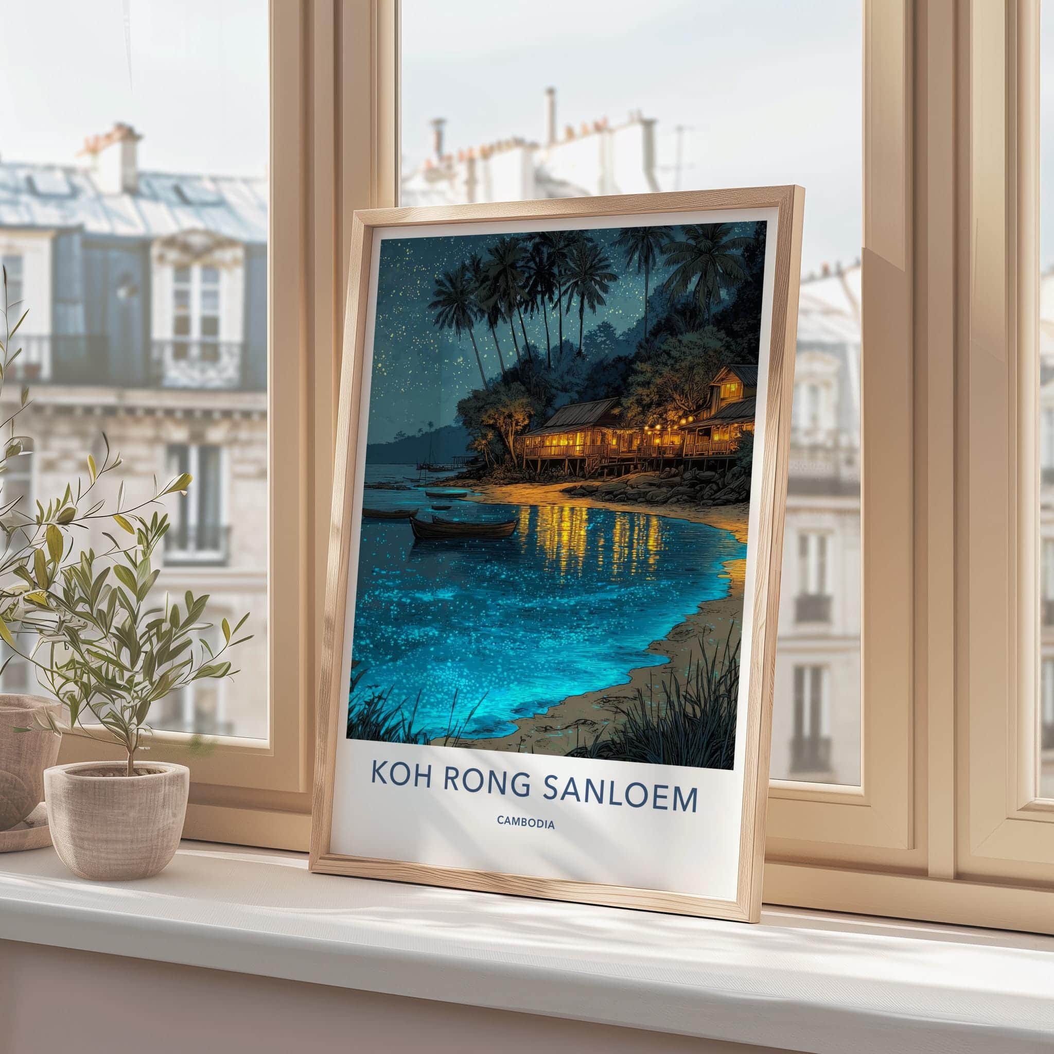 Koh Rong Sanloem Poster - Cambodia Travel Art - Glowing Beach Night Home Decor