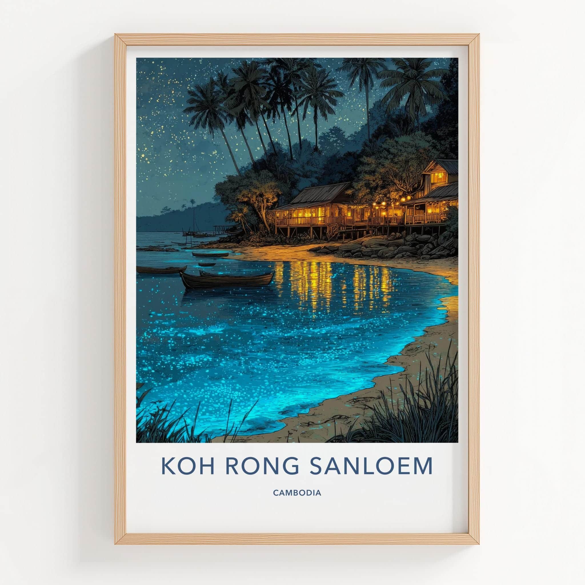 Koh Rong Sanloem Poster - Cambodia Travel Art - Glowing Beach Night Home Decor