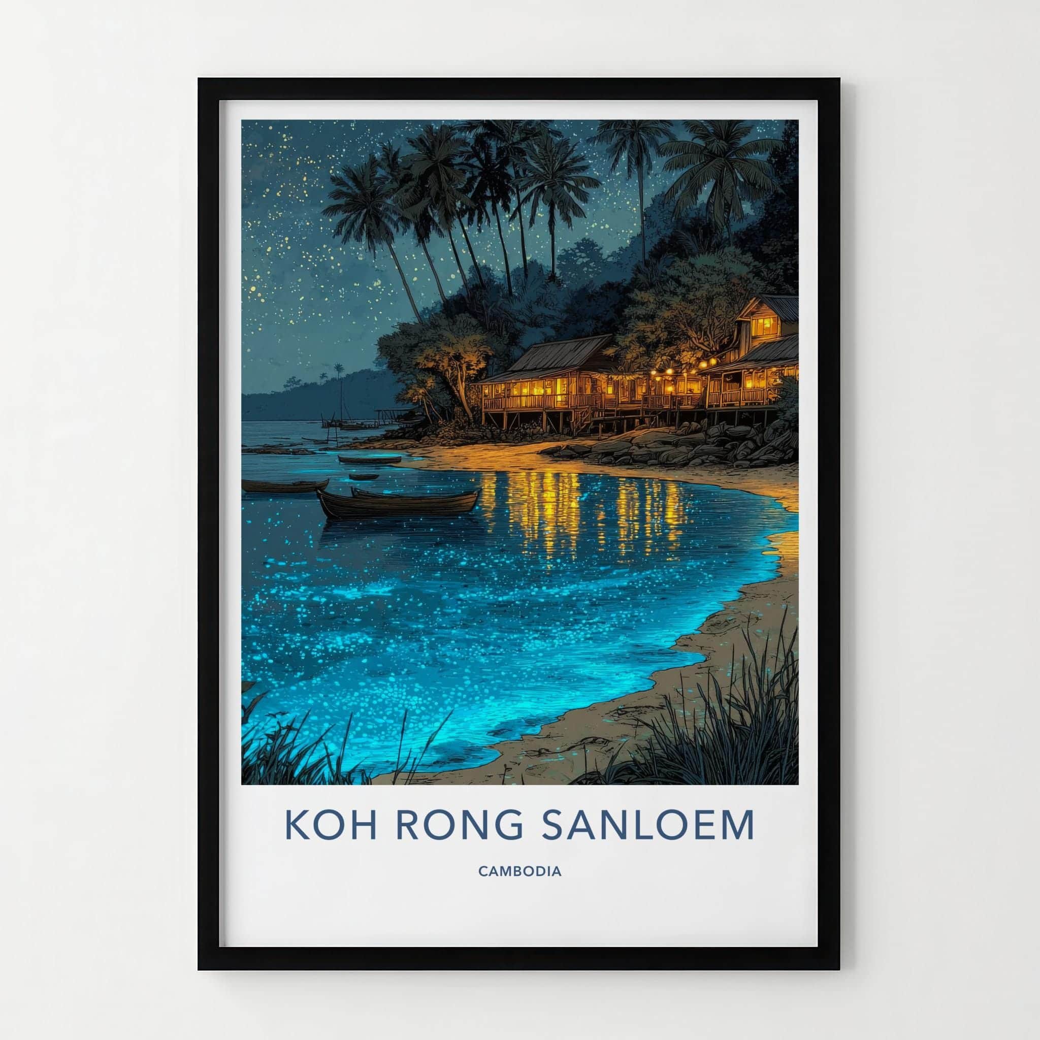 Koh Rong Sanloem Poster - Cambodia Travel Art - Glowing Beach Night Home Decor