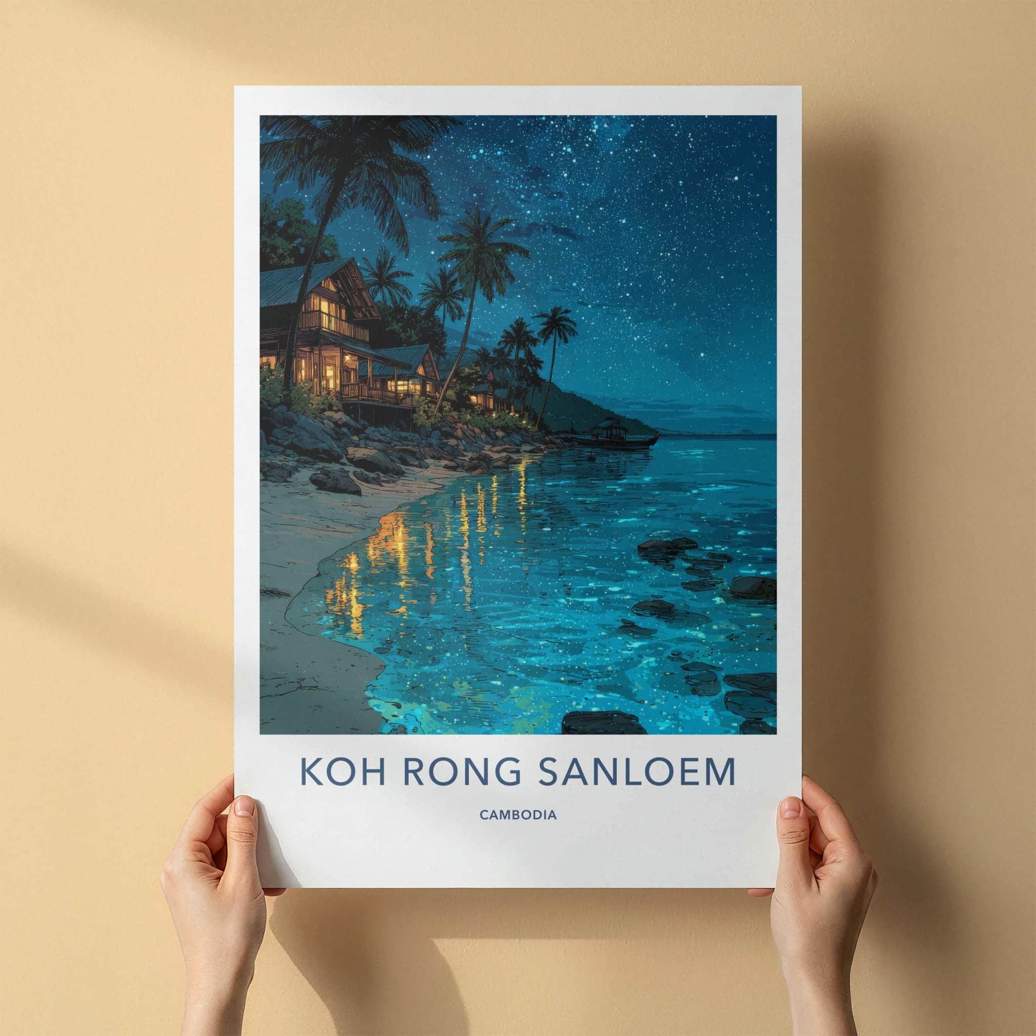 KOH RONG SANLOEM Poster - Cambodia Travel Art - Starry Night Beach Home Decor
