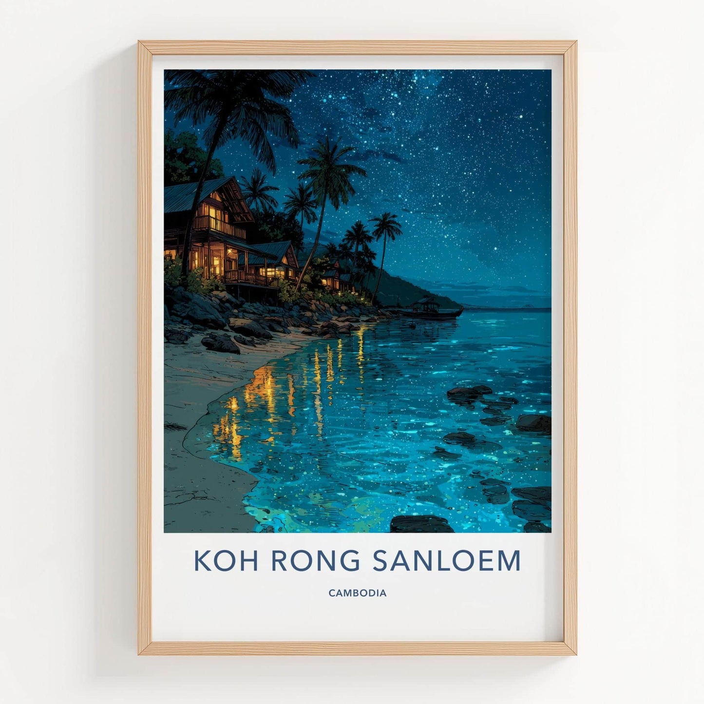 KOH RONG SANLOEM Poster - Cambodia Travel Art - Starry Night Beach Home Decor