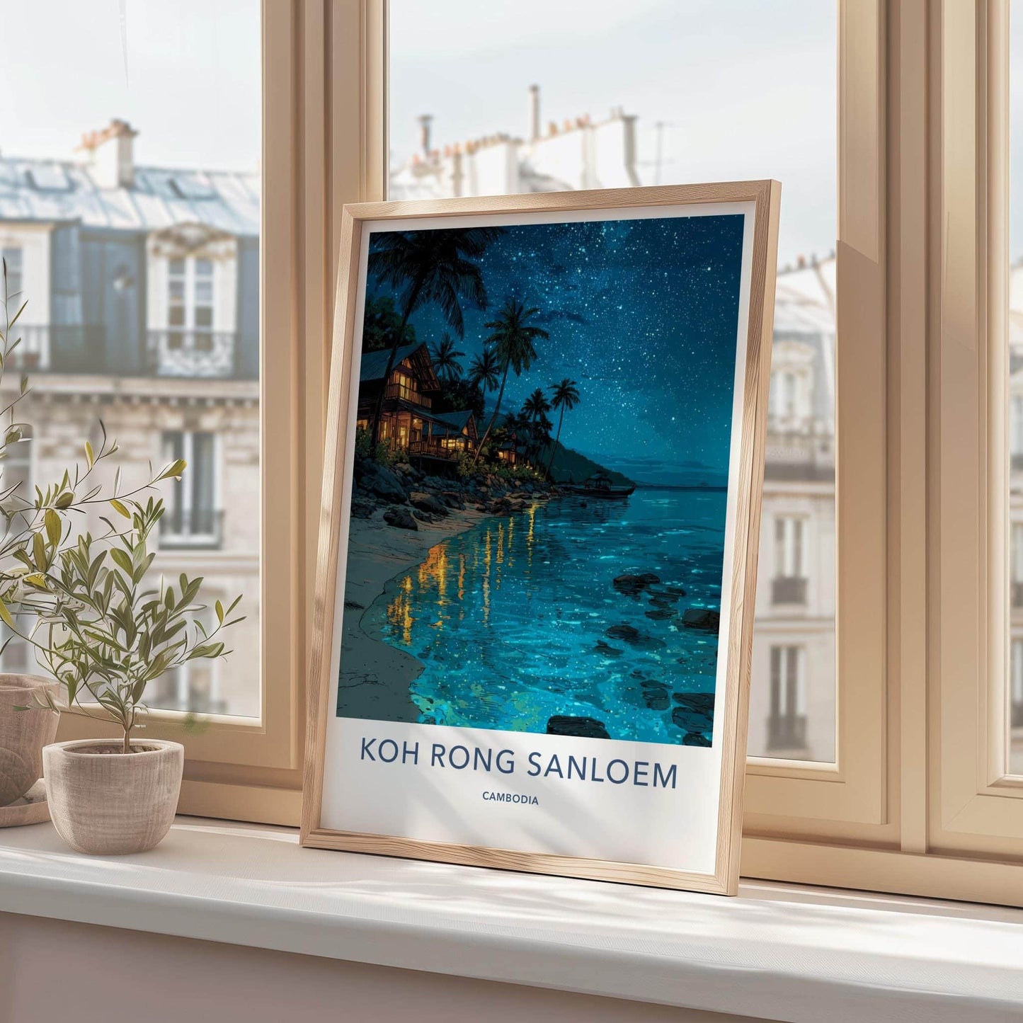 KOH RONG SANLOEM Poster - Cambodia Travel Art - Starry Night Beach Home Decor