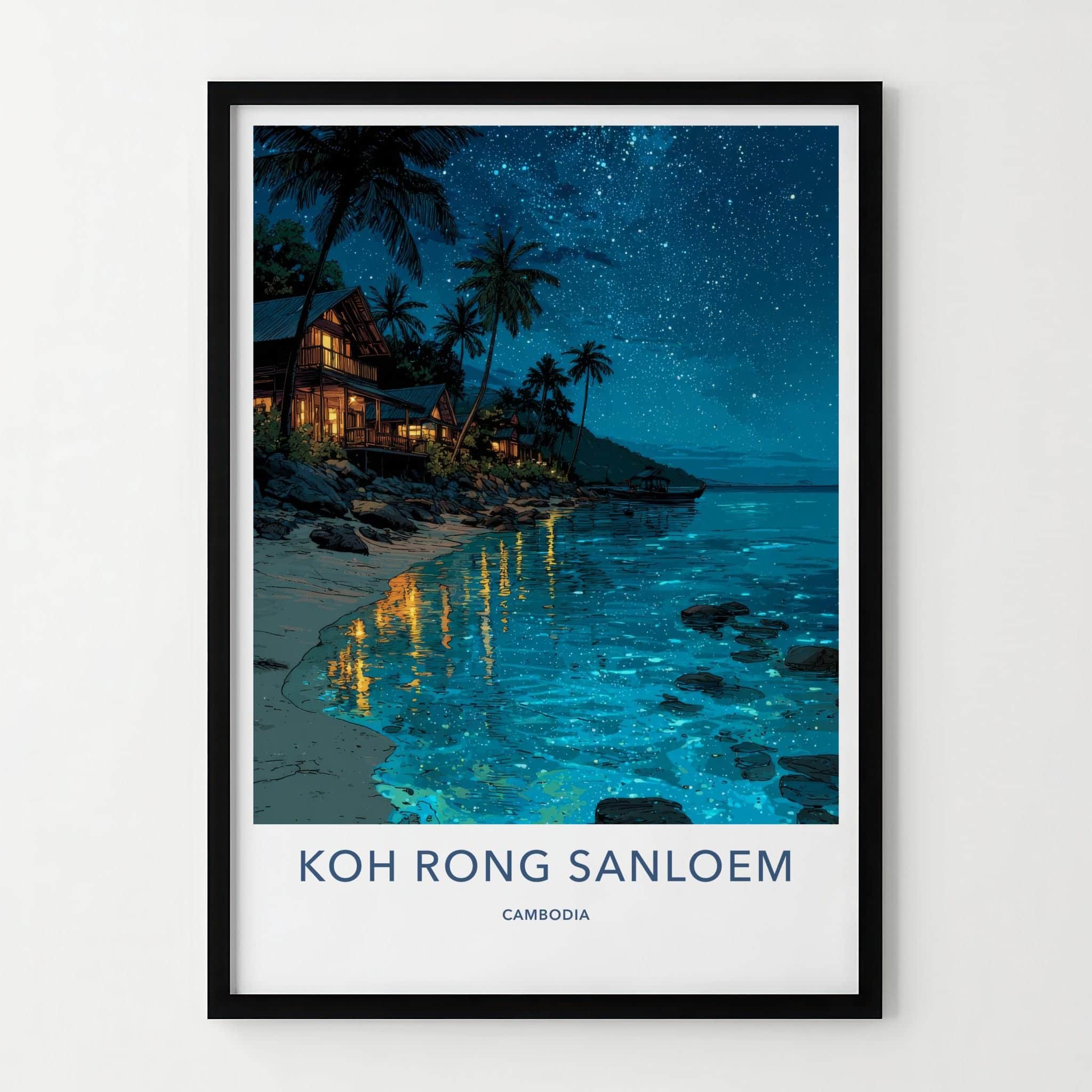 KOH RONG SANLOEM Poster - Cambodia Travel Art - Starry Night Beach Home Decor