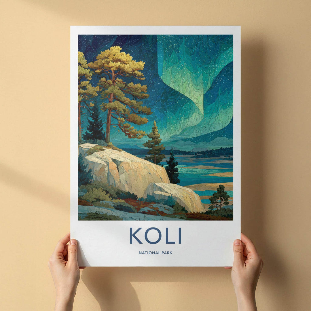 Koli National Park Poster - Finland Travel Art - Vibrant Aurora Sky Home Decor