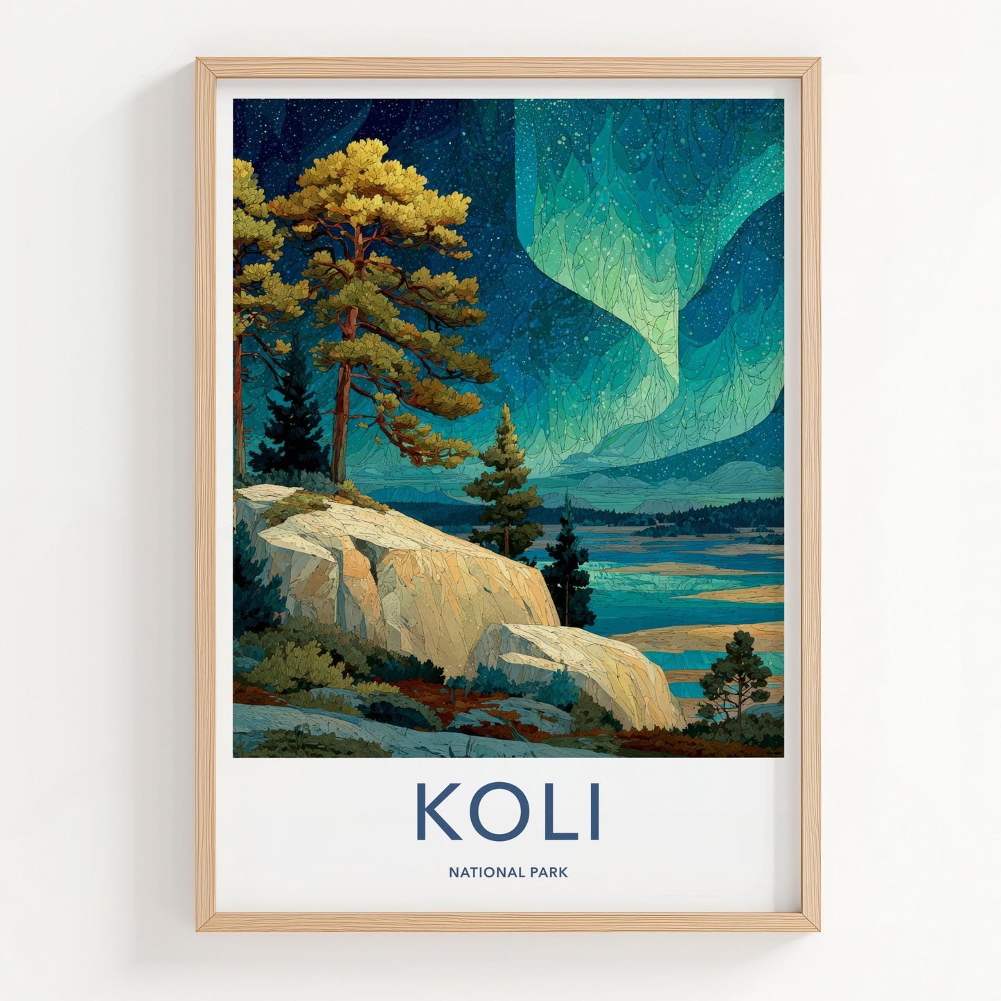 Koli National Park Poster - Finland Travel Art - Vibrant Aurora Sky Home Decor