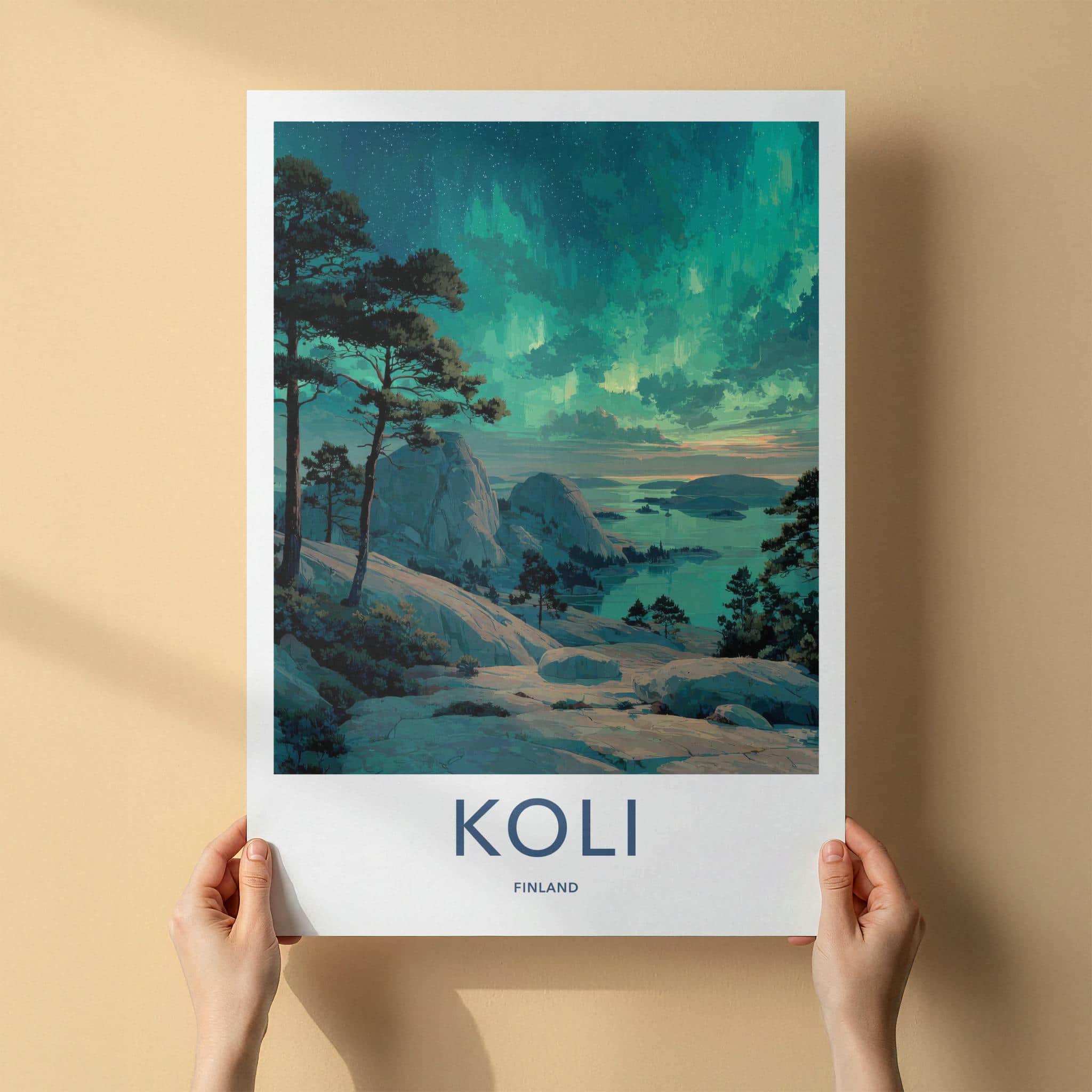 Koli Poster - Finland Framed Art - Green Aurora Lake Framed Decor
