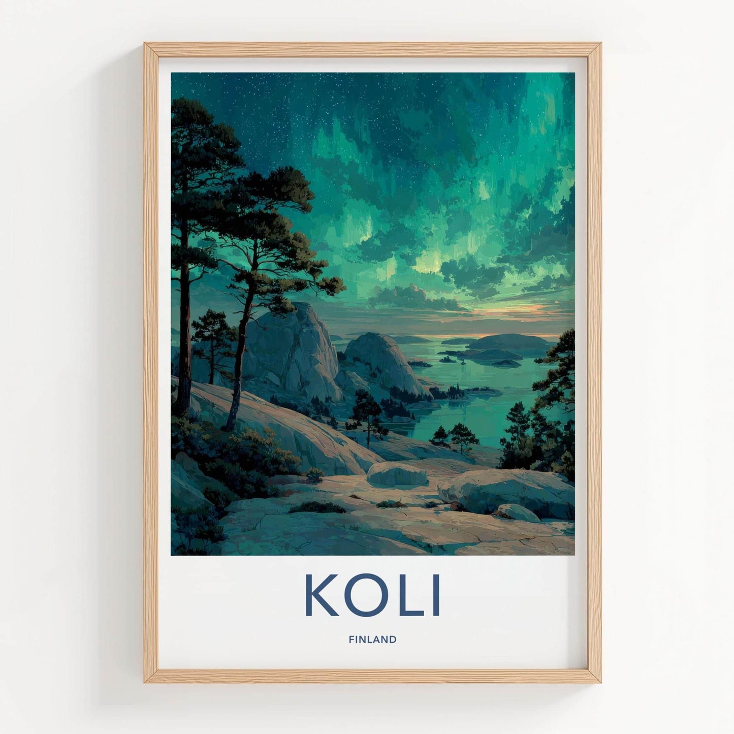 Koli Poster - Finland Framed Art - Green Aurora Lake Framed Decor