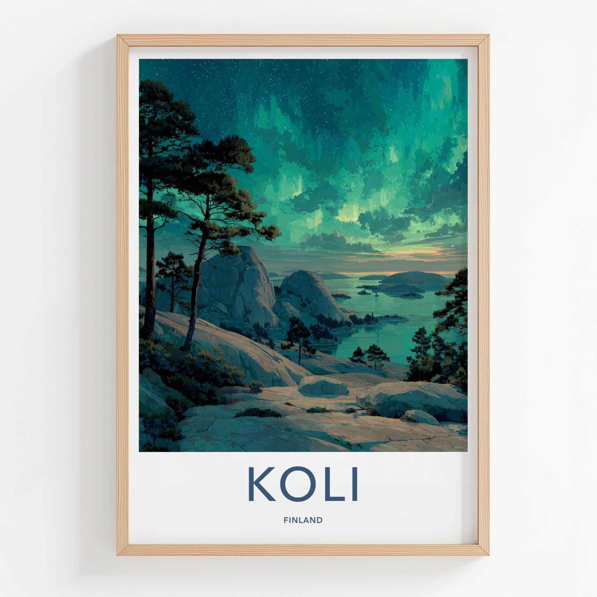 Koli Poster - Finland Framed Art - Green Aurora Lake Framed Decor