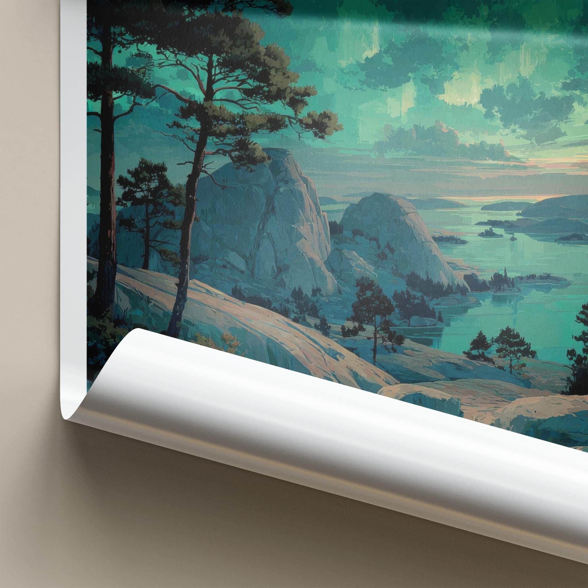 Koli Poster - Finland Framed Art - Green Aurora Lake Framed Decor