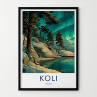 Koli Poster - Finland Framed Print - Snowy Lake Aurora Gallery Art