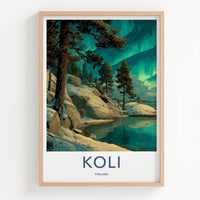 Koli Poster - Finland Framed Print - Snowy Lake Aurora Gallery Art