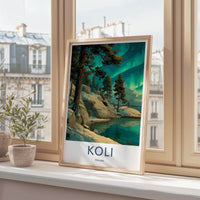 Koli Poster - Finland Framed Print - Snowy Lake Aurora Gallery Art