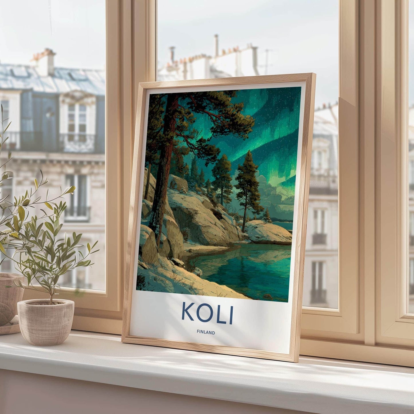 Koli Poster - Finland Framed Print - Snowy Lake Aurora Gallery Art