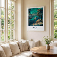 Koli Poster - Finland Travel Art - Winter Lake Aurora Home Decor