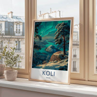 Koli Poster - Finland Travel Art - Winter Lake Aurora Home Decor