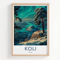 Koli Poster - Finland Travel Art - Winter Lake Aurora Home Decor