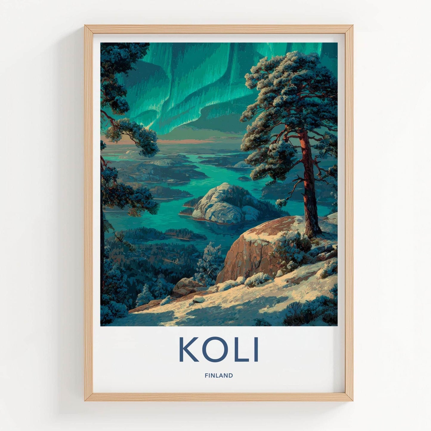 Koli Poster - Finland Travel Art - Winter Lake Aurora Home Decor