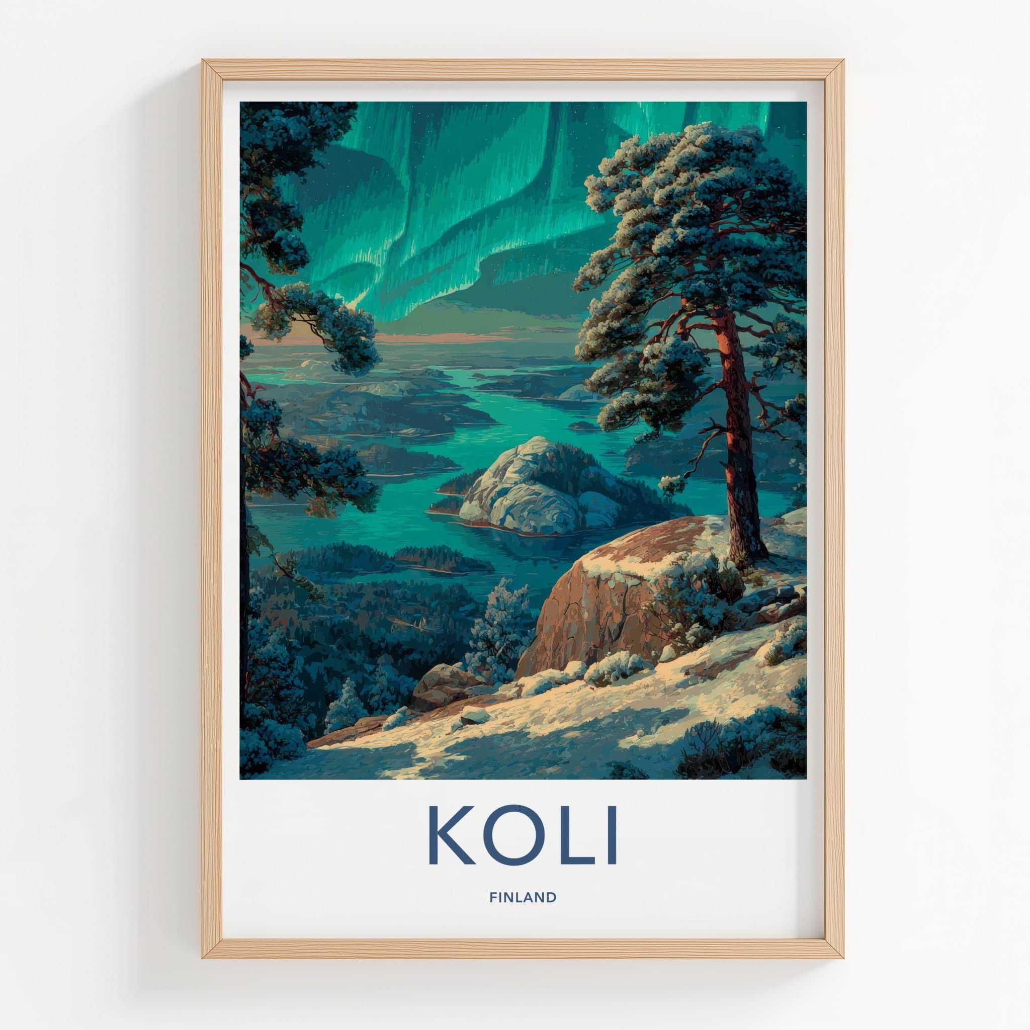 Koli Poster - Finland Travel Art - Winter Lake Aurora Home Decor