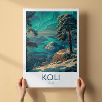 Koli Poster - Finland Travel Art - Winter Lake Aurora Home Decor