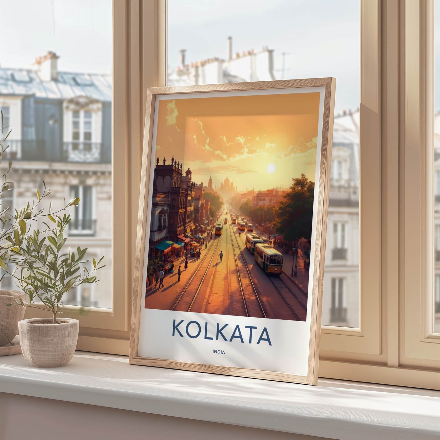 Kolkata Poster - India Art Print - West Bengal Golden Hour Street Wall Decor