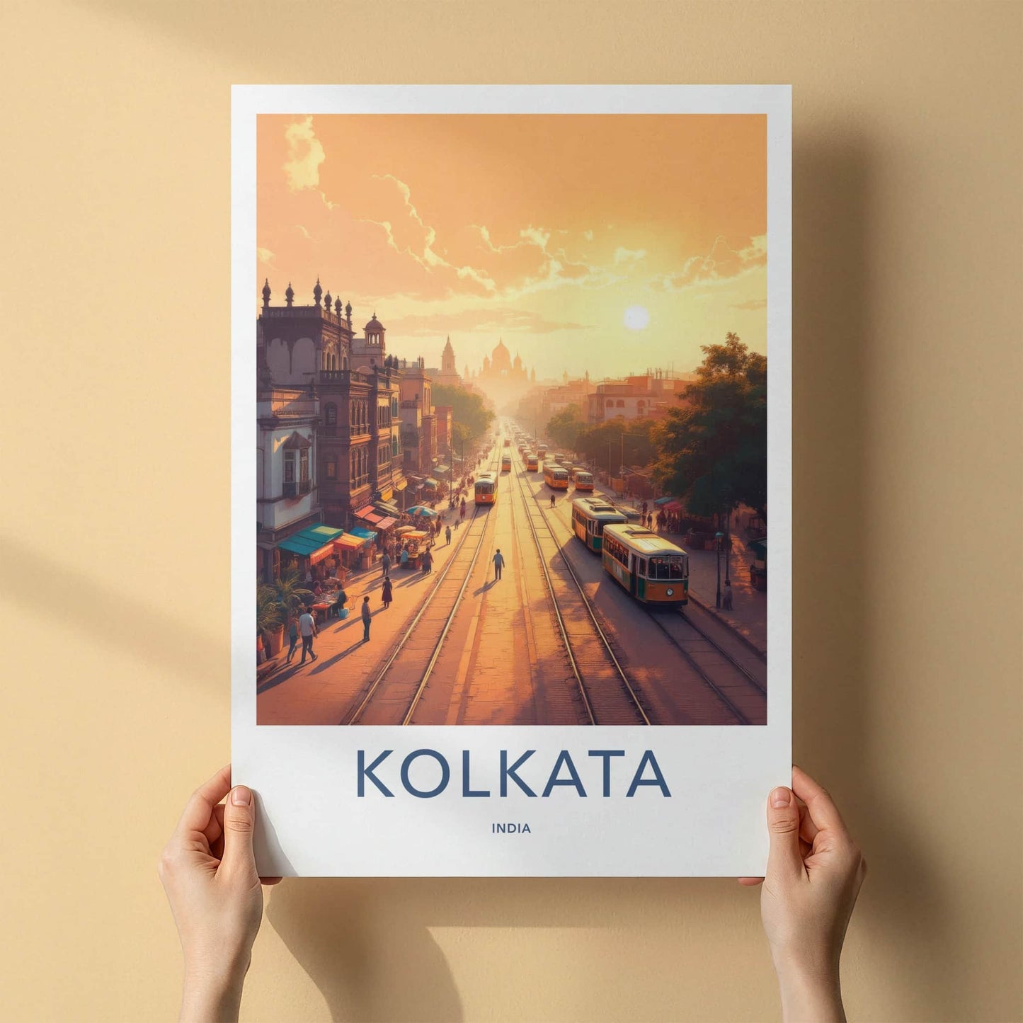 Kolkata Poster - India Art Print - West Bengal Golden Hour Street Wall Decor