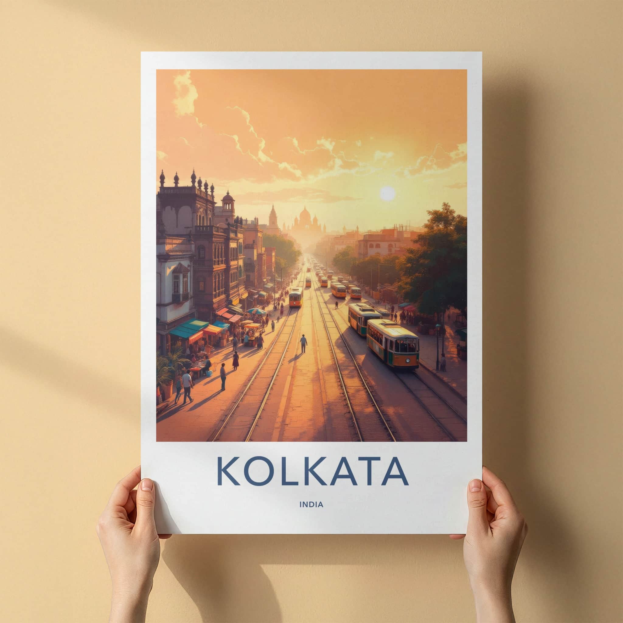 Kolkata Poster - India Art Print - West Bengal Golden Hour Street Wall Decor