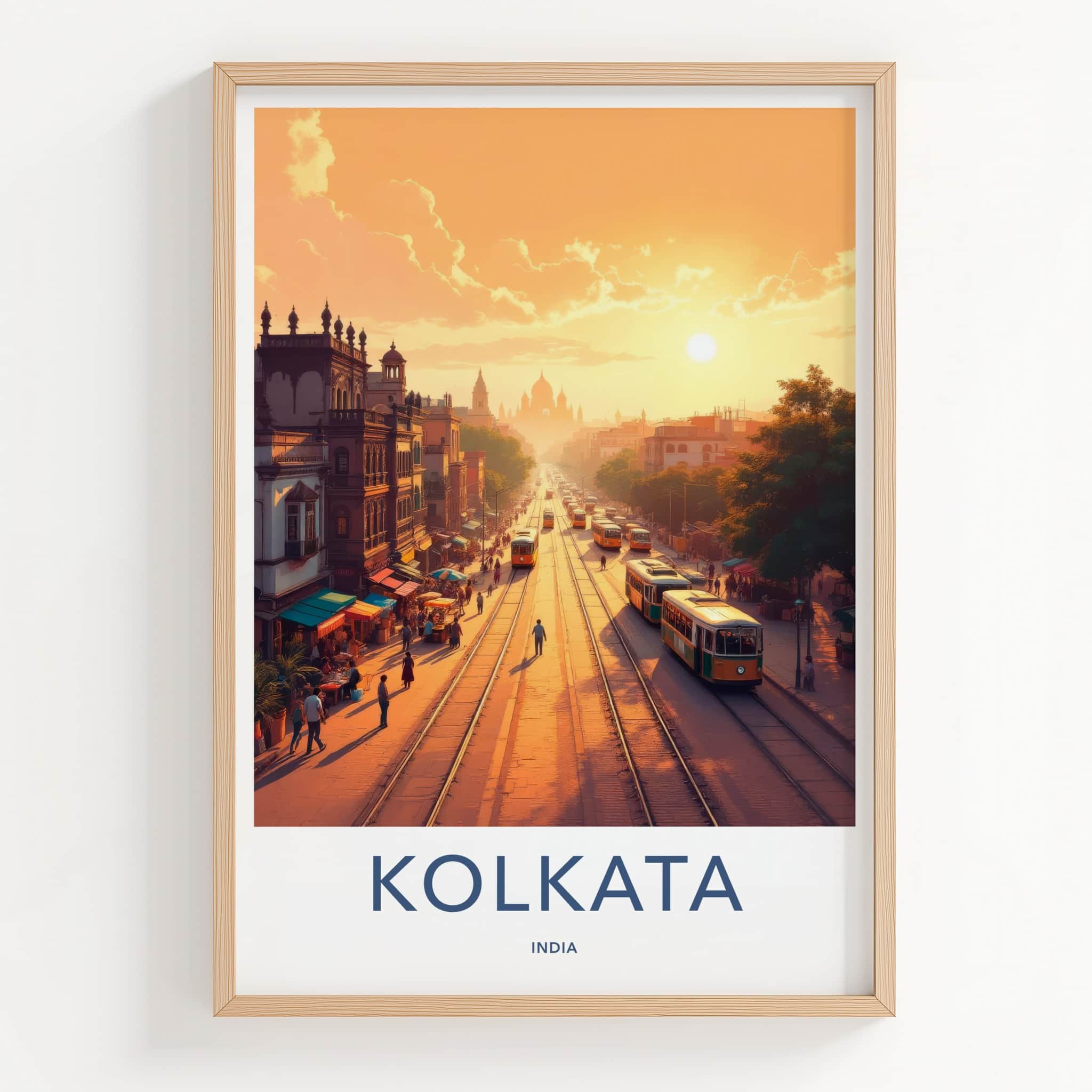Kolkata Poster - India Art Print - West Bengal Golden Hour Street Wall Decor