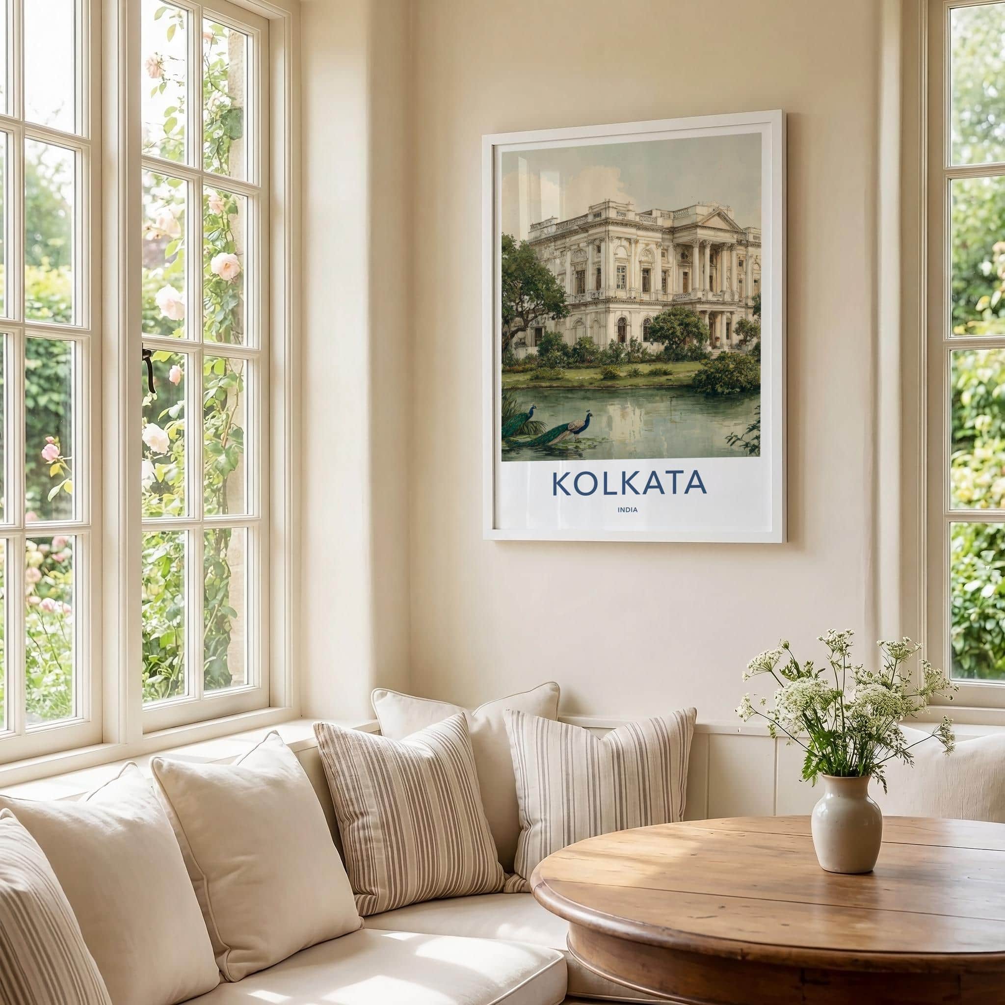 Kolkata Poster - India Framed Art - West Bengal Palace Lake Peacocks Gallery Art