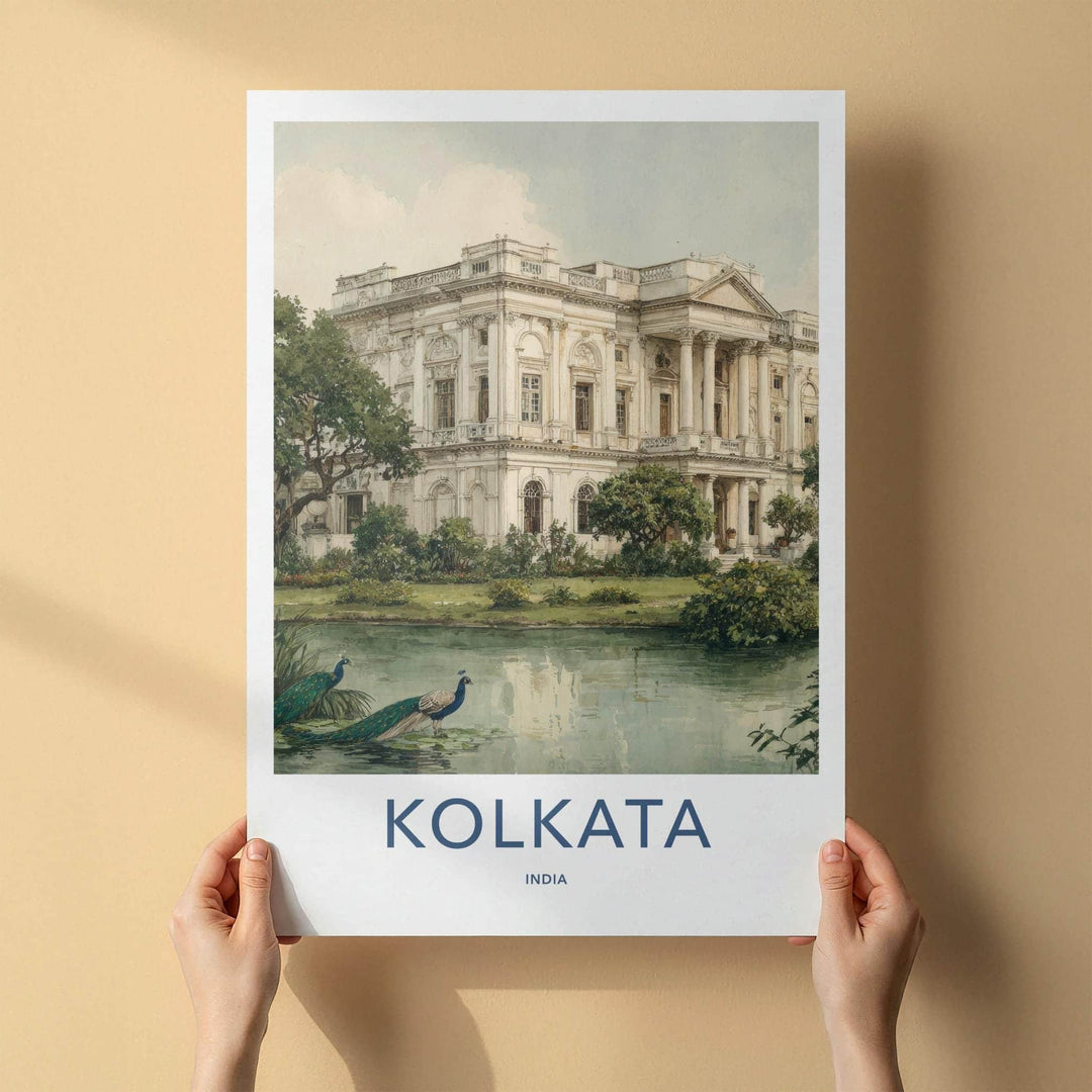 Kolkata Poster - India Framed Art - West Bengal Palace Lake Peacocks Gallery Art