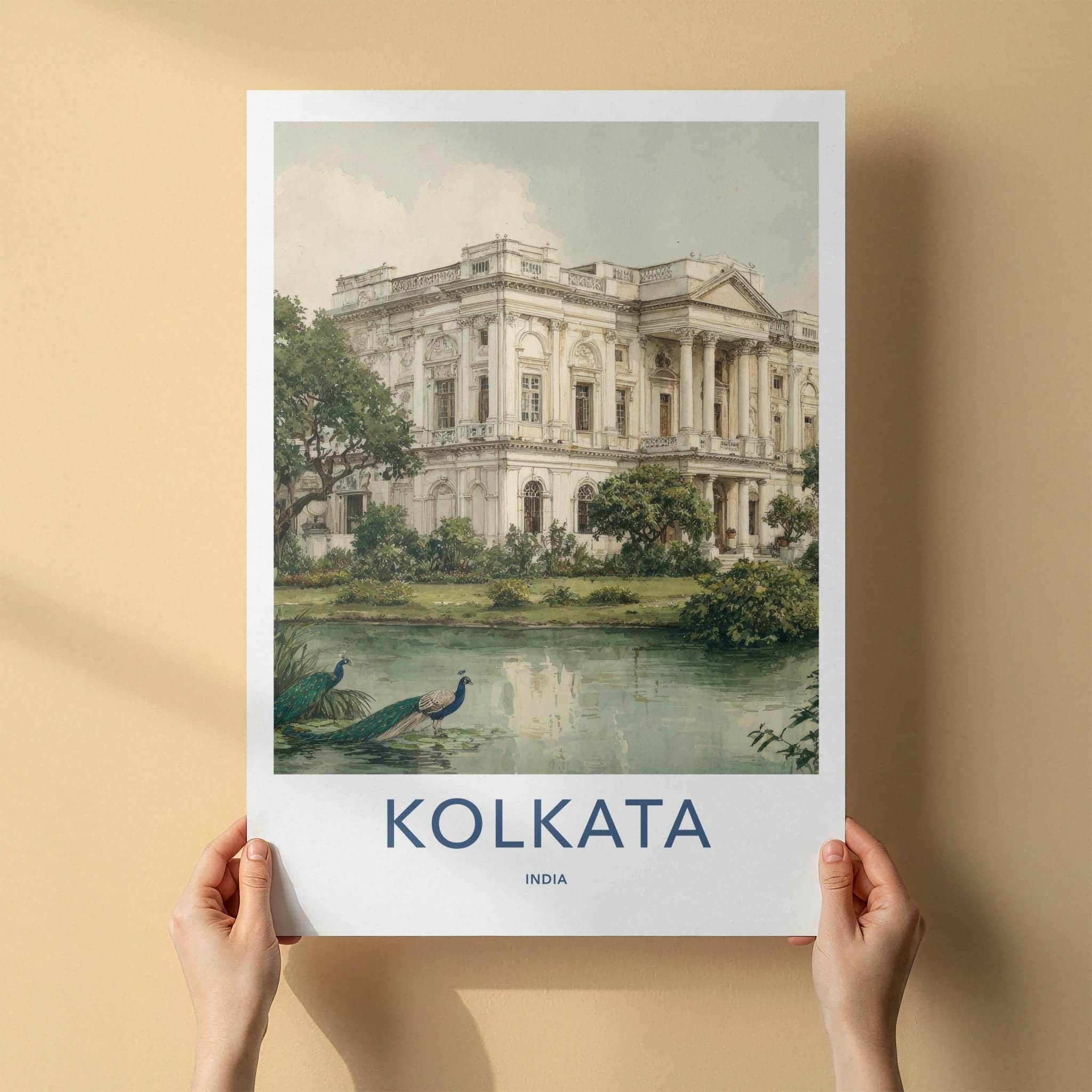 Kolkata Poster - India Framed Art - West Bengal Palace Lake Peacocks Gallery Art