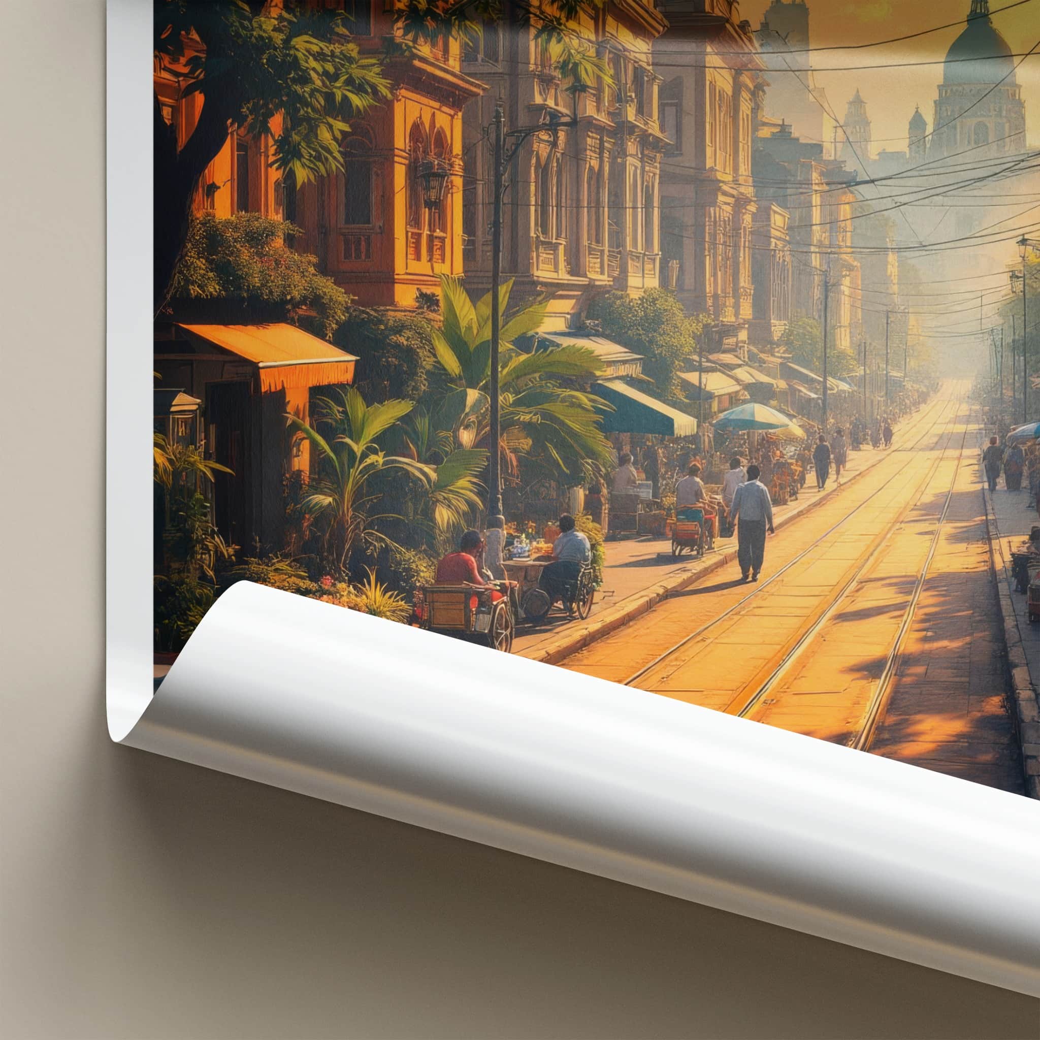 Kolkata Poster - India Travel Art - West Bengal Golden Hour Street Home Decor