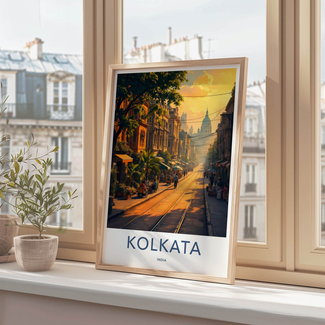 Kolkata Poster - India Travel Art - West Bengal Golden Hour Street Home Decor