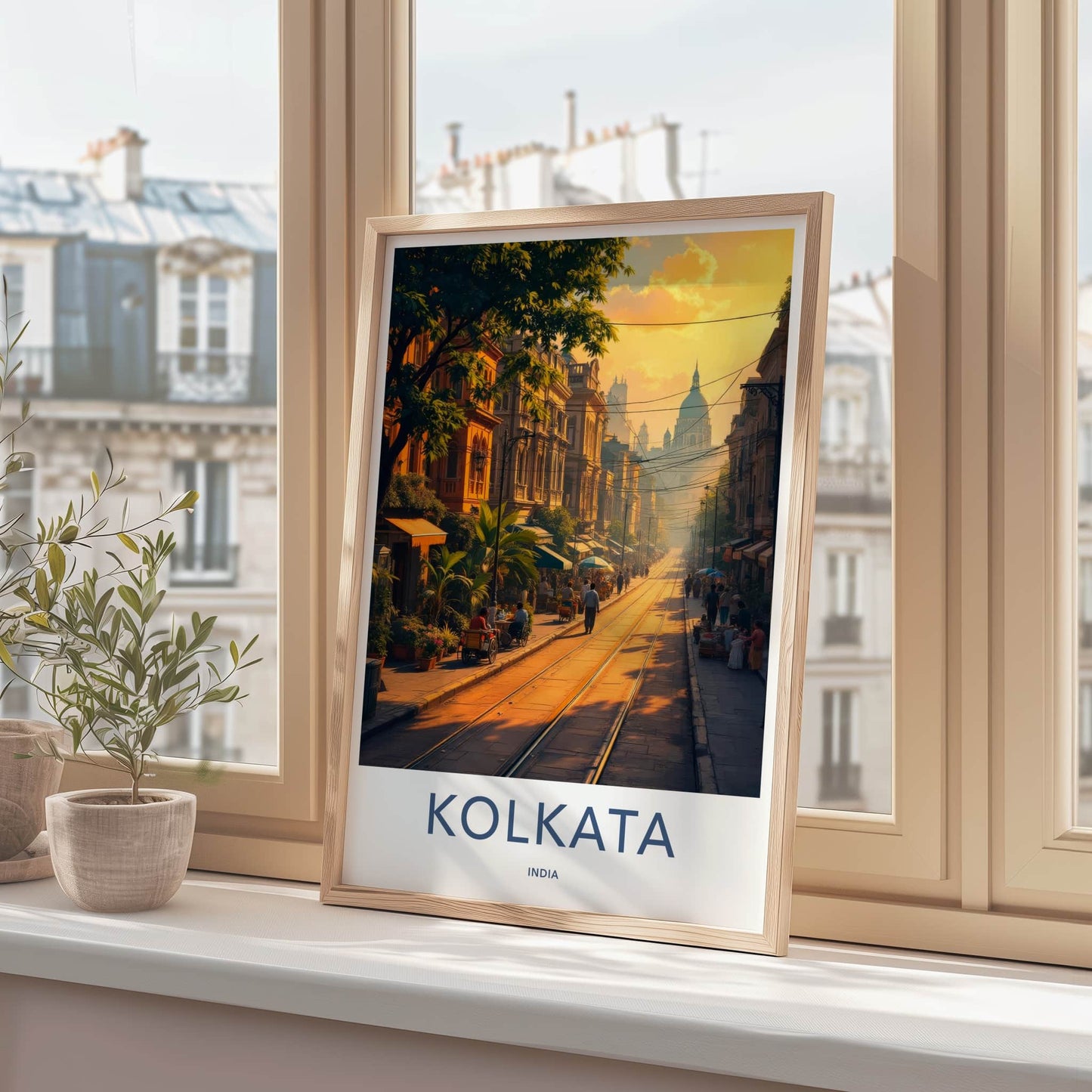 Kolkata Poster - India Travel Art - West Bengal Golden Hour Street Home Decor